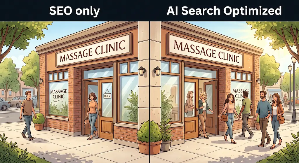 Massage clinic before and after improving AI visibility
